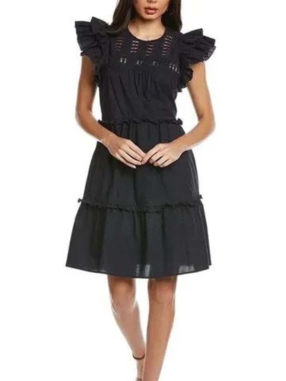 Sea New York Thora Black Ruffled Lace Dress Size 4